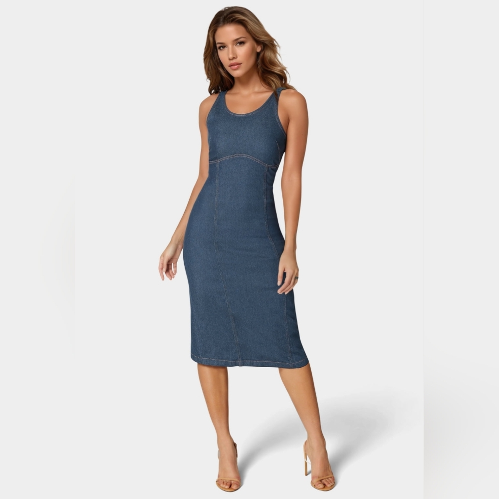 Bebe Blue Denim Midi Dress
